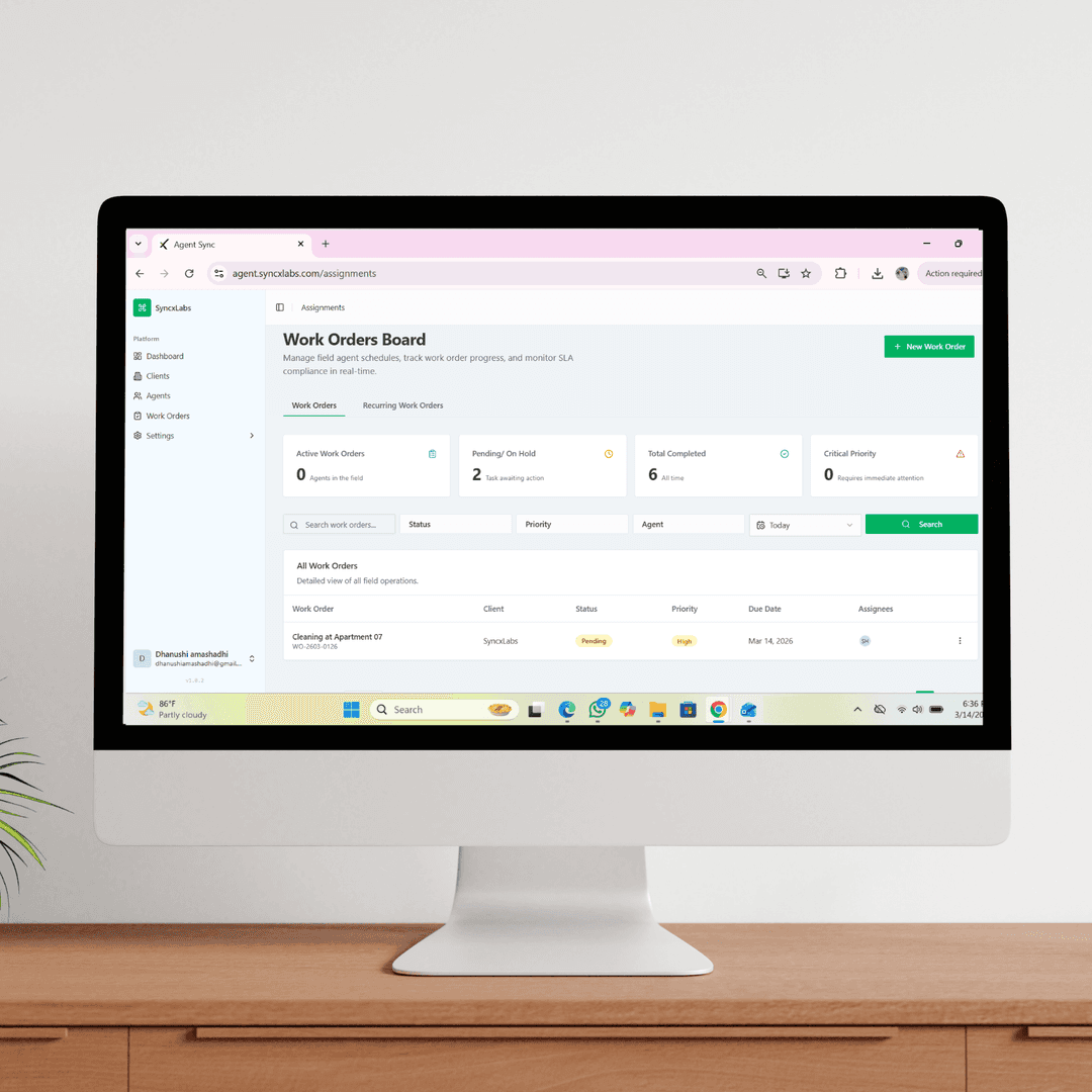 Admin portal showing real-time map of agent locations, task assignments, and compliance report dashboard